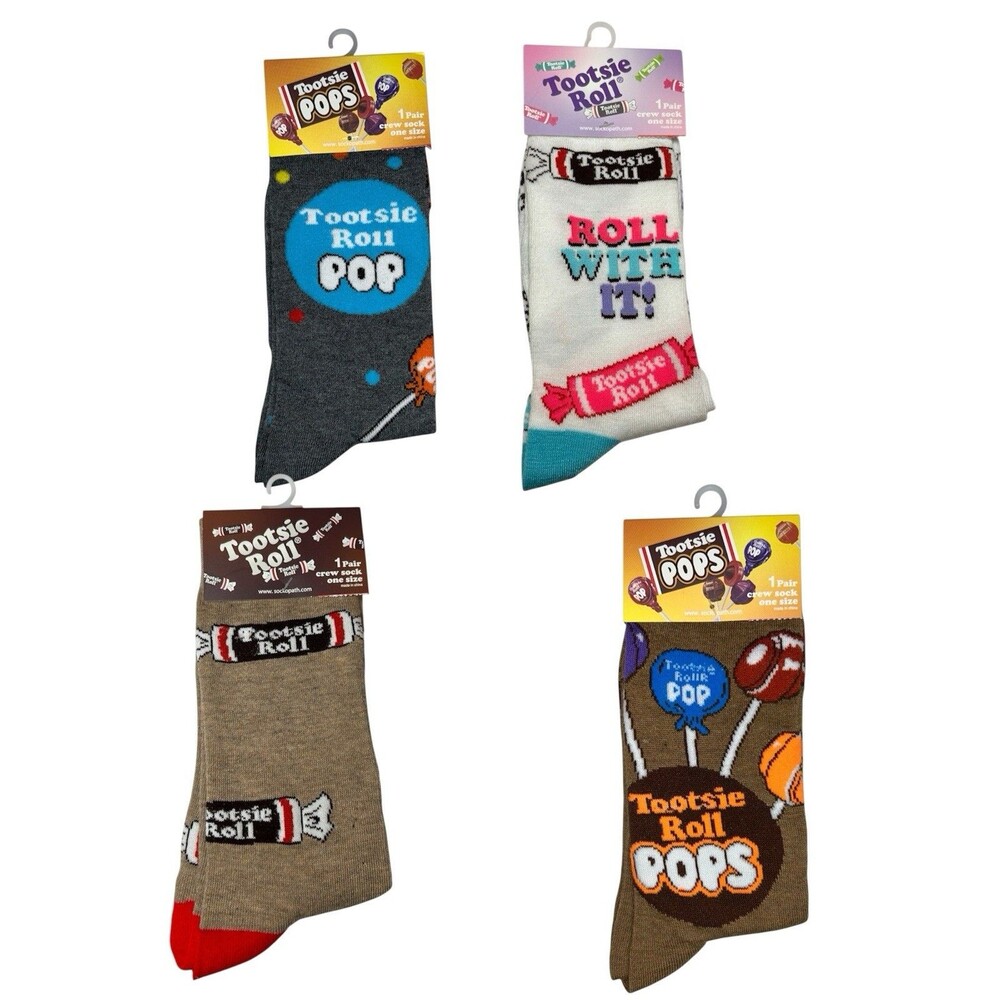 4x Tootsie Roll and Tootsie Pops Novelty Crew Socks Adult Set One Size